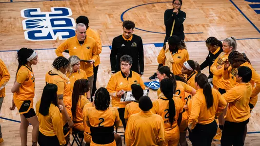 Lady Eagles Huddle in a Timeout Against Georgia State