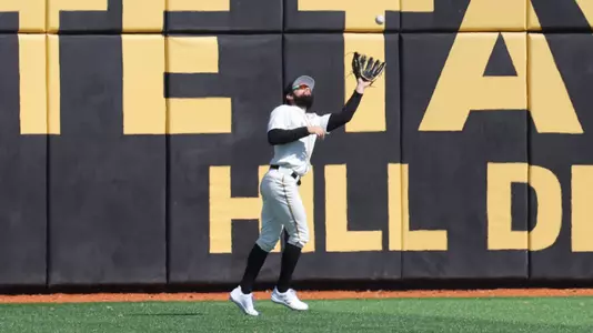 Southern Miss. outfielder Matthew Etzel (3) makes a catch in center field in a game between the Southern Miss Golden Eagles and the Liberty Flames. February 19, 2023 (Joe Harper/bgnphoto.com)