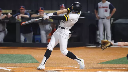 Southern Miss. outfielder Carson Paetow (37) with the game winning hit in a game between the Southern Miss Golden Eagles and the Illinois. February 25, 2023 (Joe Harper/bgnphoto.com)