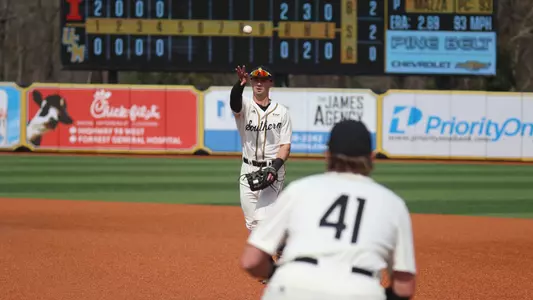 Southern Miss. infielder Creek Robertson (1) throws the ball to first base in a game between the Southern Miss Golden Eagles and the Illinois. February 26, 2023 (Joe Harper/bgnphoto.com)