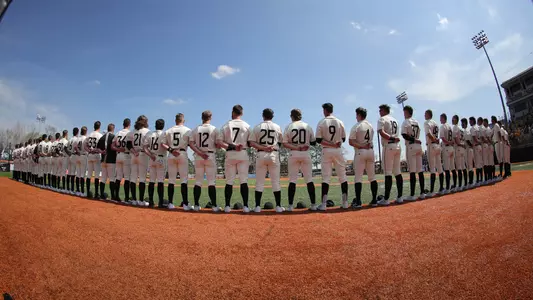 Southern Miss baseball team lined up for the National Anthem in a game between the Southern Miss Golden Eagles and the Illinois. February 26, 2023 (Joe Harper/bgnphoto.com)