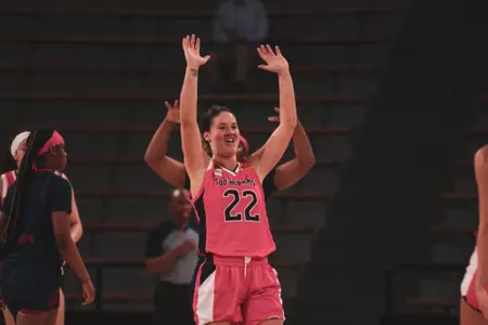 Lauren Gross (22) Celebrates a Three-Pointer Against South Alabama