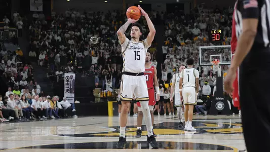 Southern Miss Golden Eagles guard Donovan Ivory (15) shoots a free throw in a game between the Southern Miss Golden Eagles and the Louisiana Ragin Cajuns . February 9, 2023 (Joe Harper/bgnphoto.com)