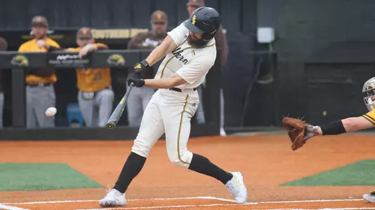 Southern Miss. outfielder Matthew Etzel (3) with a base hit in a game between the Southern Miss Golden Eagles and Valparaiso. March 12, 2023 (Joe Harper/bgnphoto.com)