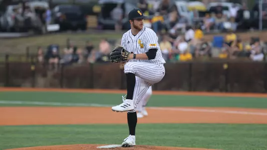 Southern Miss. pitcher Tanner Hall (28) in his wind up in a game between the Southern Miss Golden Eagles and Georgia Southern Eagles . March 12, 2023 (Joe Harper/bgnphoto.com)
