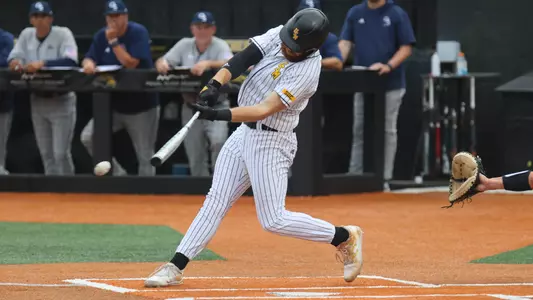 Southern Miss. outfielder Slade Wilks (7) with a base hit in a game between the Southern Miss Golden Eagles and Georgia Southern Eagles . March 12, 2023 (Joe Harper/bgnphoto.com)