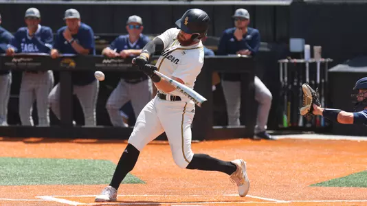 Southern Miss. outfielder Slade Wilks (7) gets a base hit in a game between the Southern Miss Golden Eagles and Georgia Southern Eagles . March 25, 2023 (Joe Harper/bgnphoto.com)