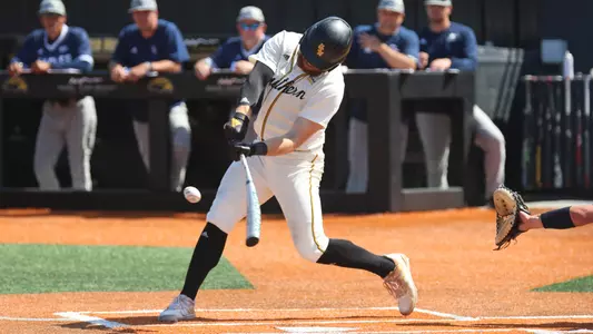 Southern Miss. outfielder Slade Wilks (7) with a base hit in a game between the Southern Miss Golden Eagles and Georgia Southern Eagles . March 12, 2023 (Joe Harper/bgnphoto.com)
