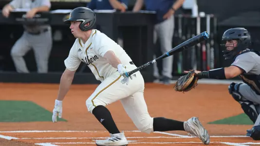 Southern Miss. outfielder Tate Parker (4) gets rid of the bat after a base hit in a game between the Southern Miss Golden Eagles and Georgia Southern Eagles . March 25, 2023 (Joe Harper/bgnphoto.com)
