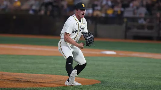 Southern Miss. pitcher Will Armistead (31) reacts after a strike out in a game between the Southern Miss Golden Eagles and Georgia Southern Eagles . March 25, 2023 (Joe Harper/bgnphoto.com)