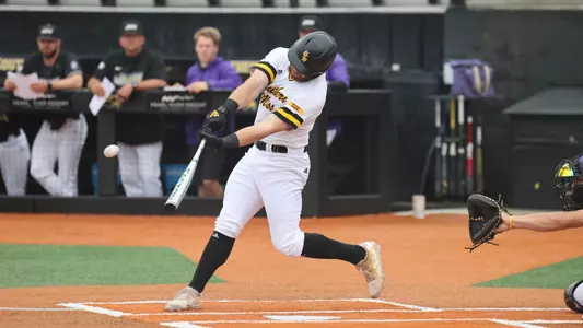 Southern Miss. outfielder Slade Wilks (7) hits a 3 run home run to bust the game open in a game between the Southern Miss Golden Eagles and James Madison Dukes. April 15`, 2023 (Joe Harper/bgnphoto.com)