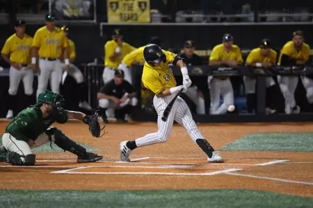 Southern Miss. pitcher\infield Nick Monistere (8) with a grand slam home run in a game between the Southern Miss Golden Eagles and Tulane Green Wave. May 02, 2023 (Joe Harper/bgnphoto.com)