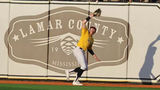 Southern Miss. outfielder Carson Paetow (37) tracks the fly ball down in right field in a game between the Southern Miss Golden Eagles and Tulane Green Wave. May 02, 2023 (Joe Harper/bgnphoto.com)