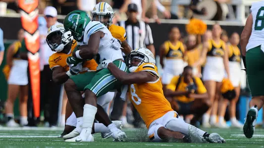 Southern Miss Golden Eagles linebacker Jalil Clemons (8) makes a tackle in a game between the Southern Miss Golden Eagles and Tulane Green Wave in the NCAA Football Game. September 16, 2023 (Joe Harper/bgnphoto.com)