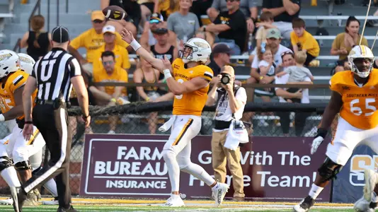 Southern Miss Golden Eagles quarterback Billy Wiles (8) throws a pass in a game between the Southern Miss Golden Eagles and Tulane Green Wave in the NCAA Football Game. September 16, 2023 (Joe Harper/bgnphoto.com)