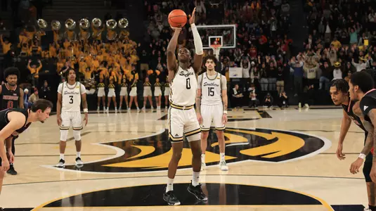 Southern Miss Golden Eagles forward Victor Iwuakor (0) with the game winning free throw in a game between the Southern Miss Golden Eagles and the Arkansas State Red Wolves in a NCAA Men's Basketball game. January 11, 2024. (Joe Harper/bgnphoto.com)