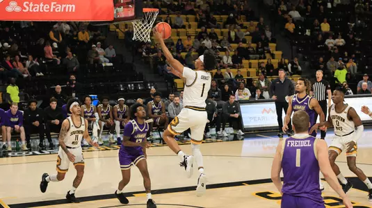 Southern Miss Golden Eagles guard Austin Crowley (1) goes in for a lay up in a game between the Southern Miss Golden Eagles and the James Madison Dukes in a NCAA Women's Basketball game. January 01, 2024. (Joe Harper/bgnphoto.com)