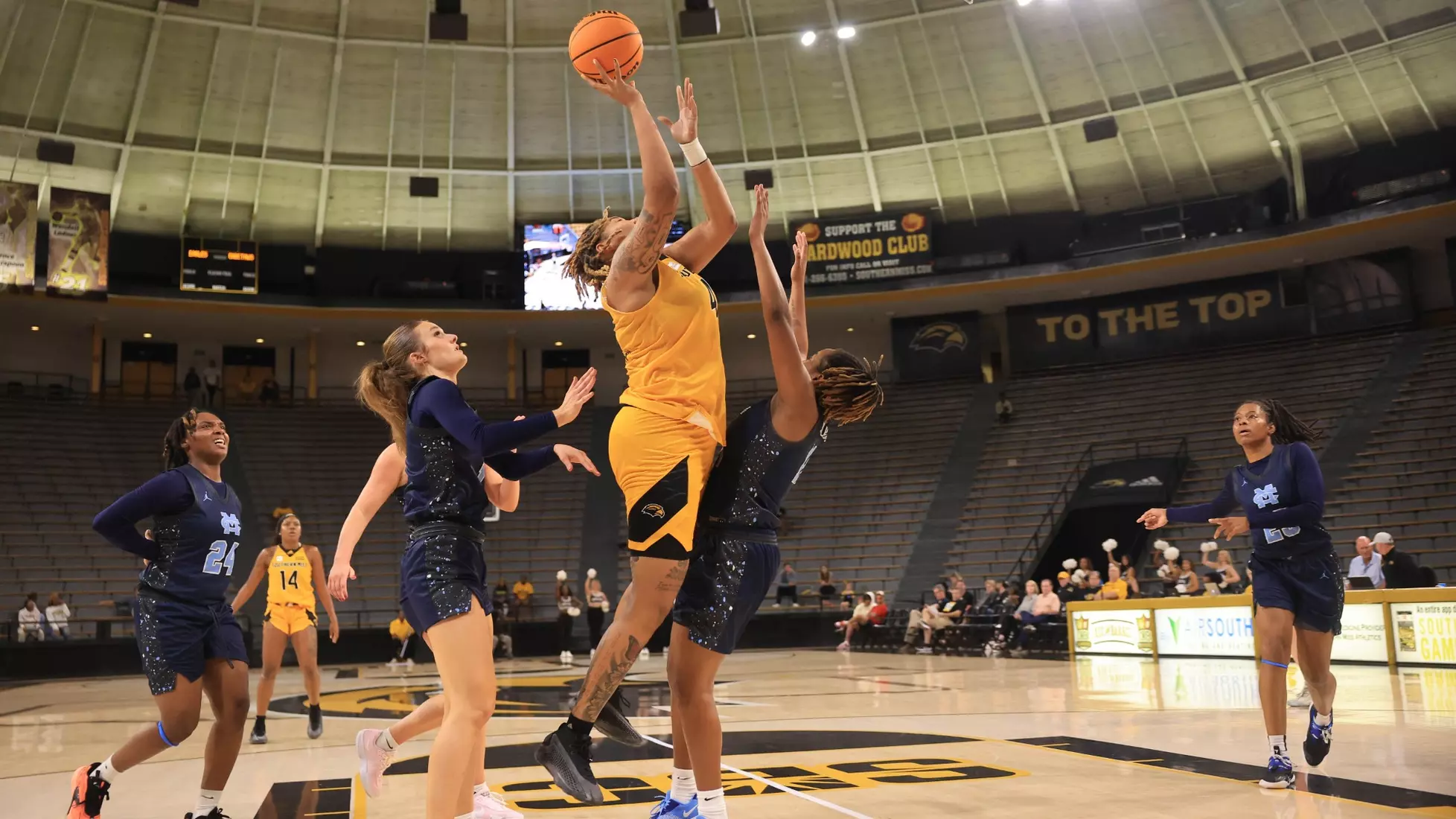 Women's basketball action in a NCAA basketball game between the Southern Miss Golden Eagles and Mississippi College Choctaws. October 30, 2024. (Joe Harper/bgnphoto.com)