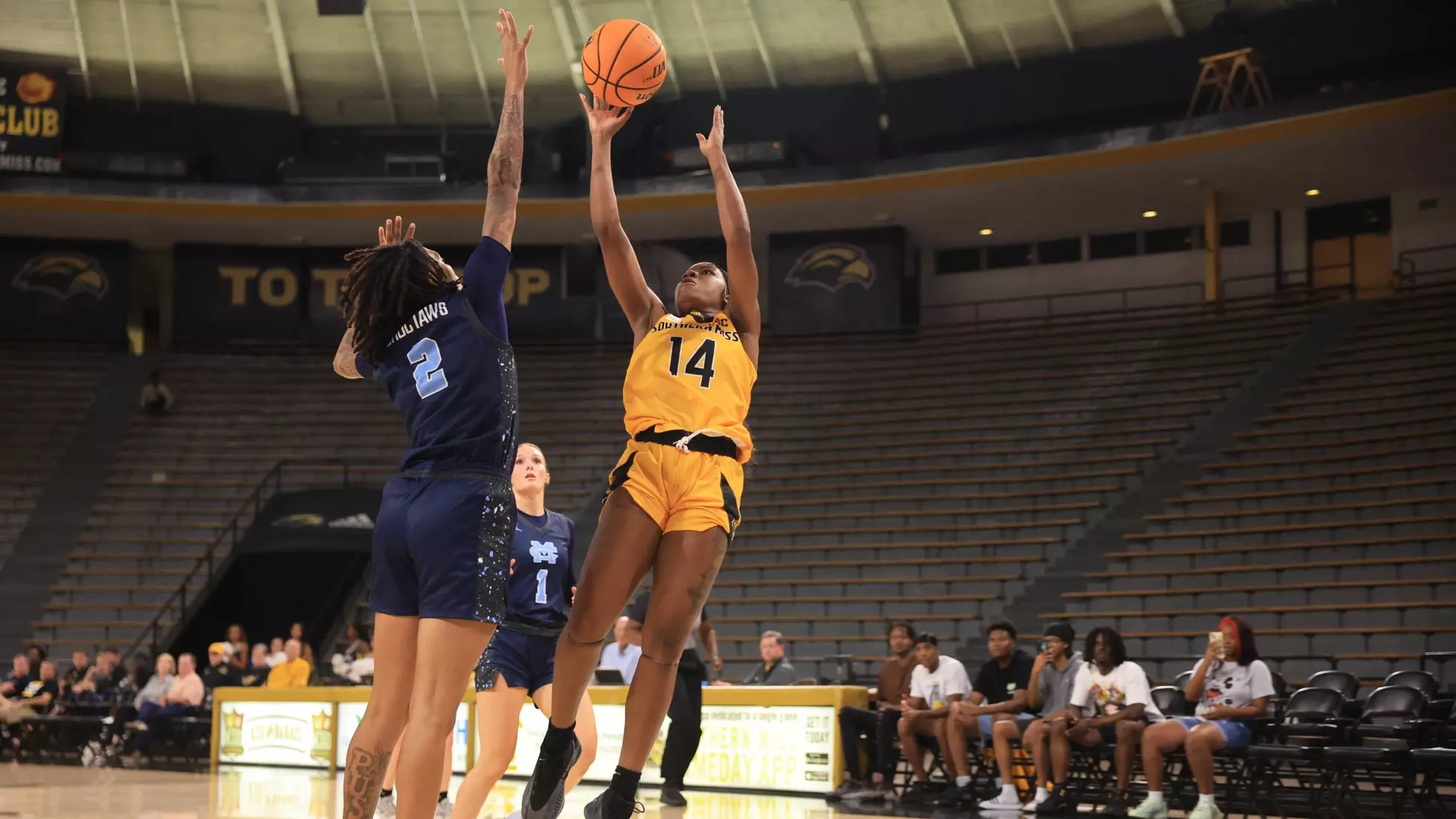 Women's basketball action in a NCAA basketball game between the Southern Miss Golden Eagles and Mississippi College Choctaws. October 30, 2024. (Joe Harper/bgnphoto.com)
