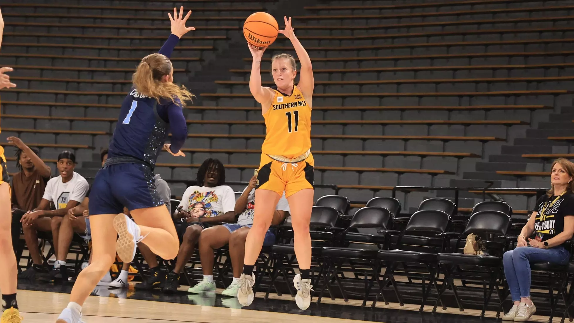 Women's basketball action in a NCAA basketball game between the Southern Miss Golden Eagles and Mississippi College Choctaws. October 30, 2024. (Joe Harper/bgnphoto.com)
