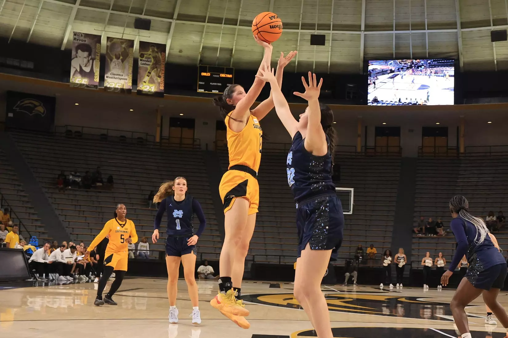 Women's basketball action in a NCAA basketball game between the Southern Miss Golden Eagles and Mississippi College Choctaws. October 30, 2024. (Joe Harper/bgnphoto.com)