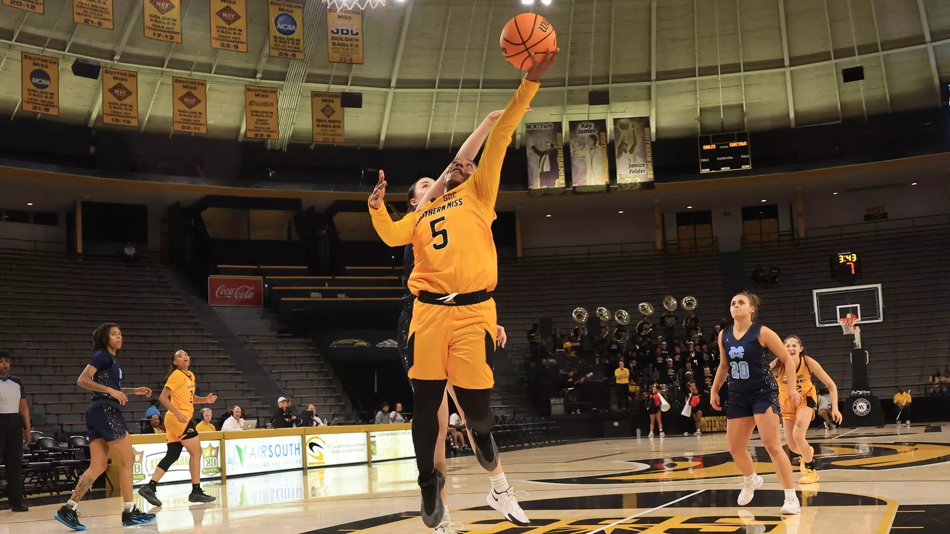 Women's basketball action in a NCAA basketball game between the Southern Miss Golden Eagles and Mississippi College Choctaws. October 30, 2024. (Joe Harper/bgnphoto.com)