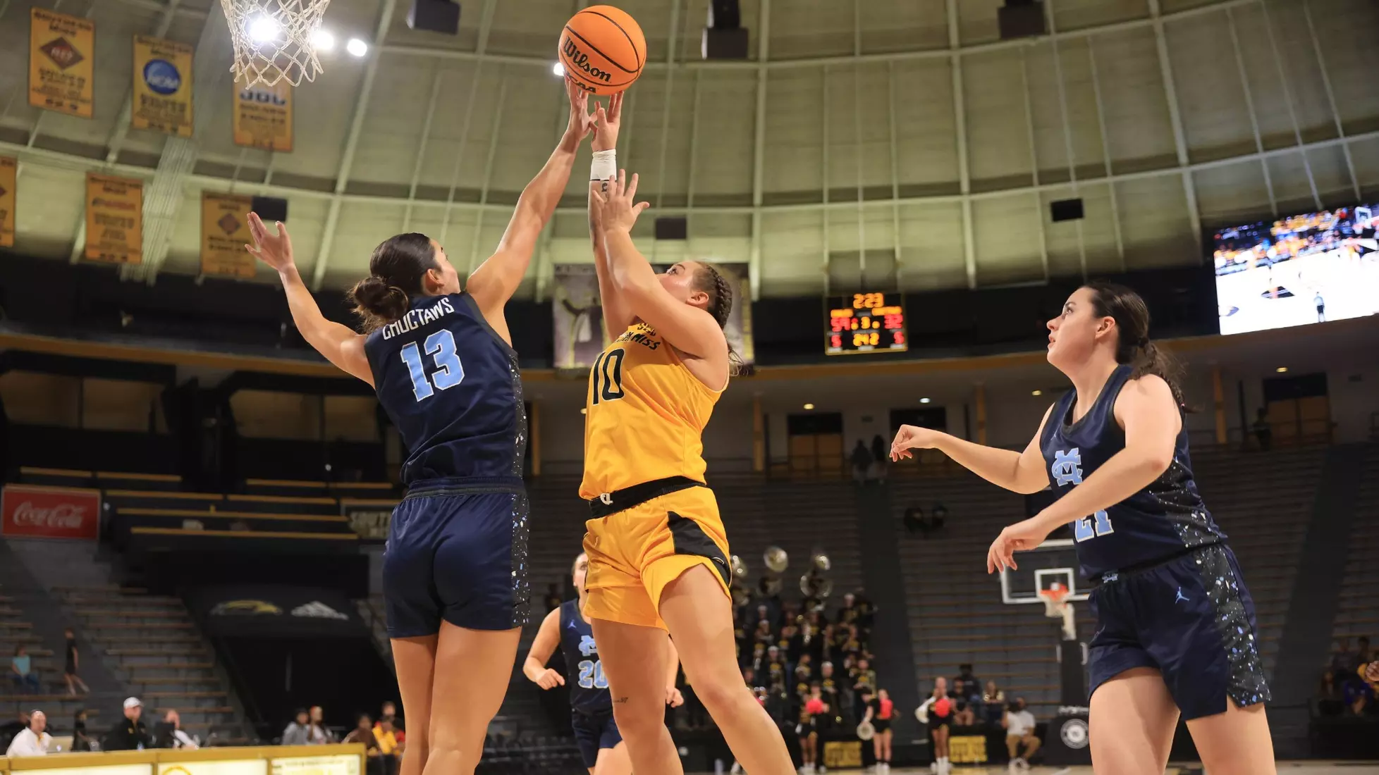 Women's basketball action in a NCAA basketball game between the Southern Miss Golden Eagles and Mississippi College Choctaws. October 30, 2024. (Joe Harper/bgnphoto.com)