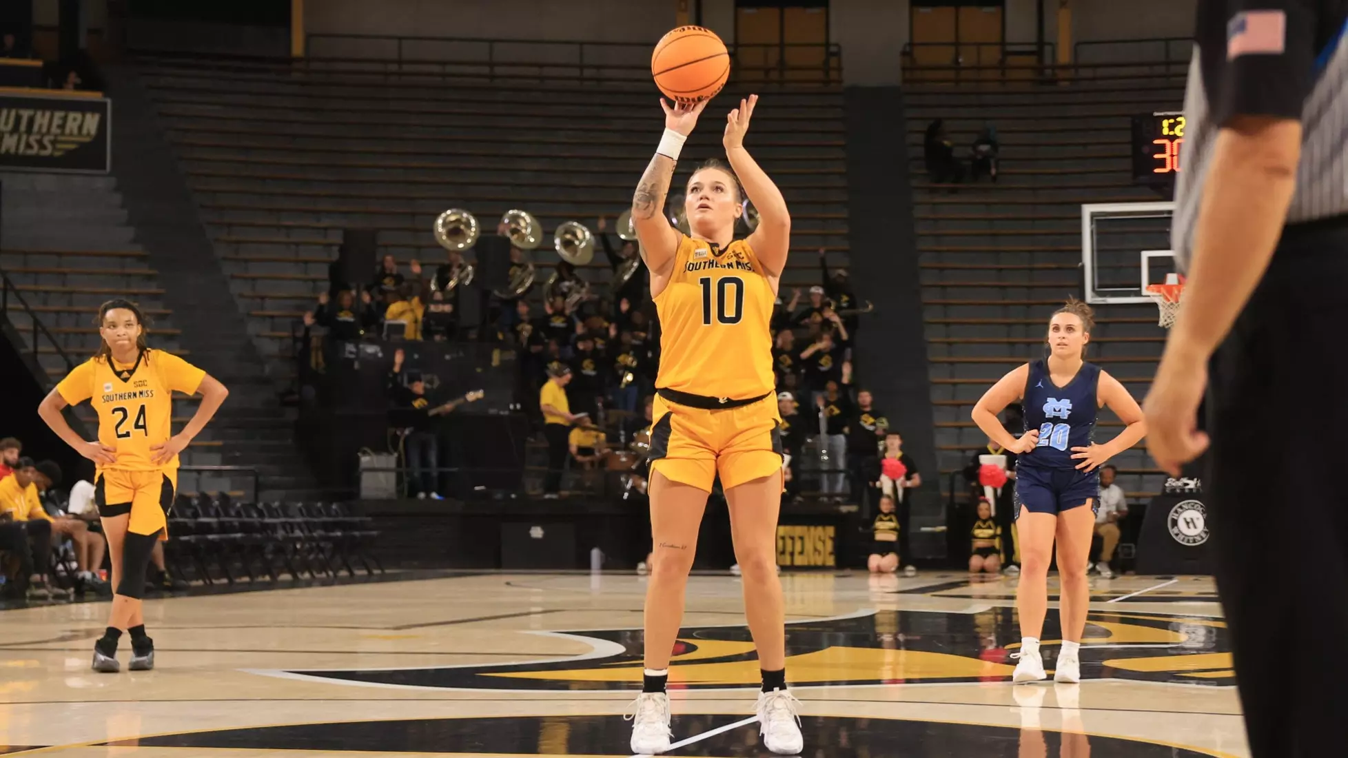 Women's basketball action in a NCAA basketball game between the Southern Miss Golden Eagles and Mississippi College Choctaws. October 30, 2024. (Joe Harper/bgnphoto.com)