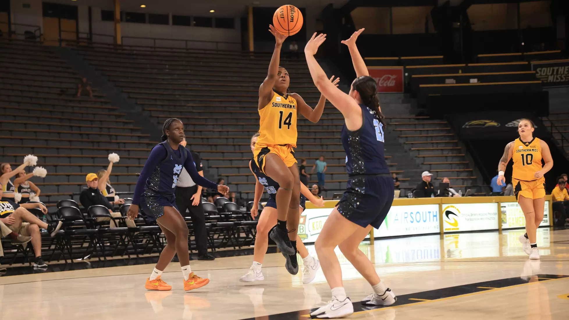 Women's basketball action in a NCAA basketball game between the Southern Miss Golden Eagles and Mississippi College Choctaws. October 30, 2024. (Joe Harper/bgnphoto.com)