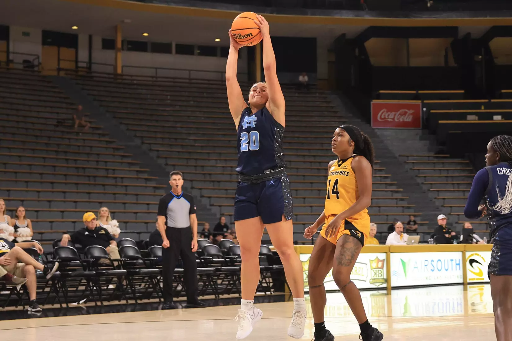 Women's basketball action in a NCAA basketball game between the Southern Miss Golden Eagles and Mississippi College Choctaws. October 30, 2024. (Joe Harper/bgnphoto.com)