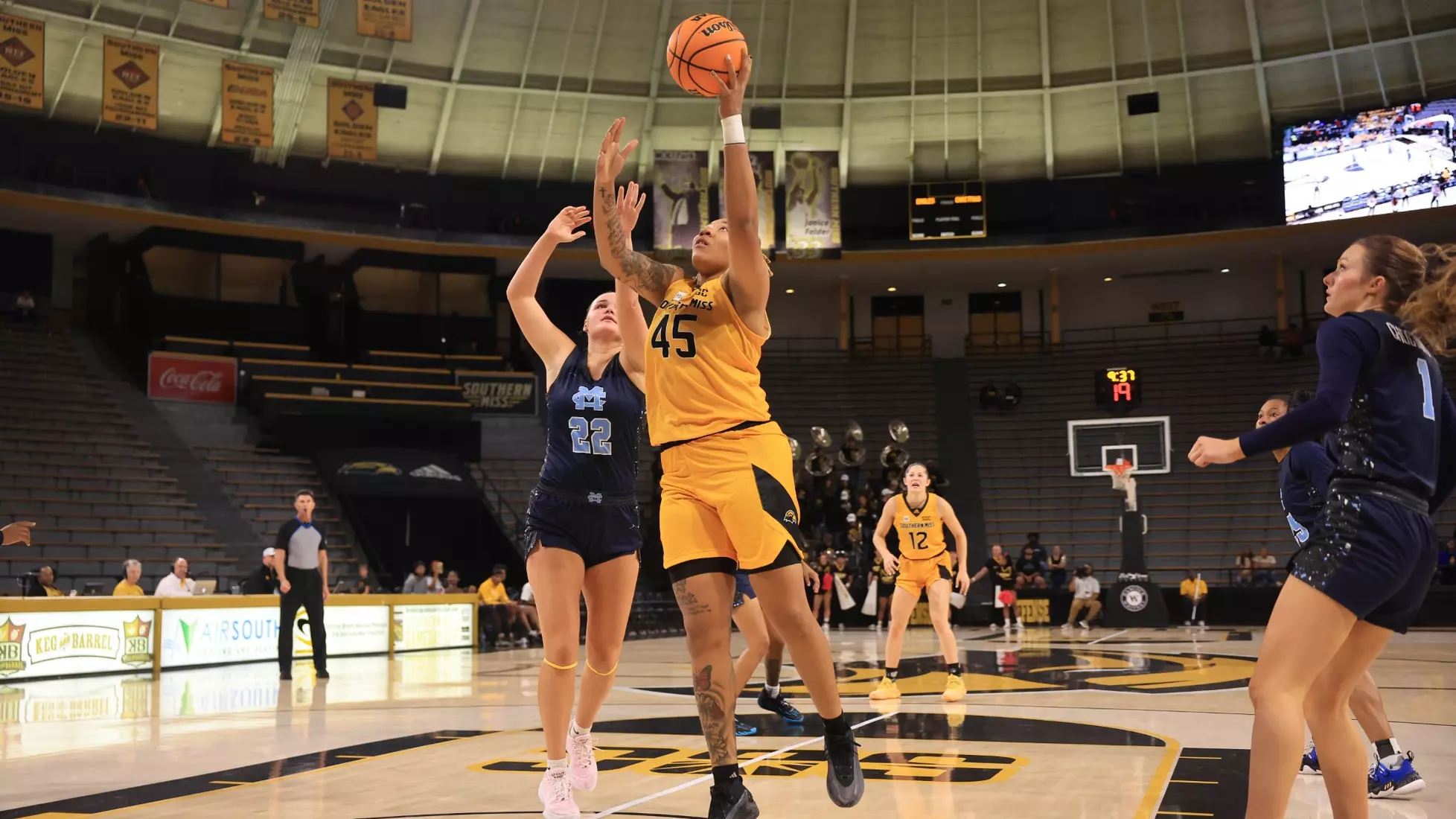 Women's basketball action in a NCAA basketball game between the Southern Miss Golden Eagles and Mississippi College Choctaws. October 30, 2024. (Joe Harper/bgnphoto.com)