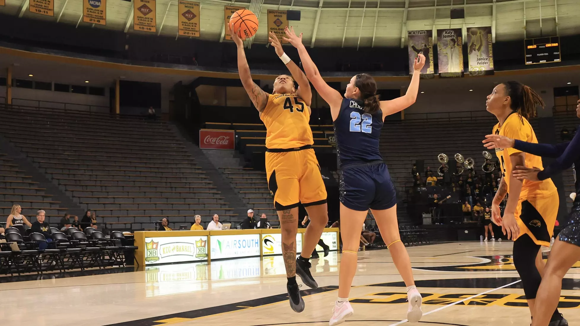 Women's basketball action in a NCAA basketball game between the Southern Miss Golden Eagles and Mississippi College Choctaws. October 30, 2024. (Joe Harper/bgnphoto.com)