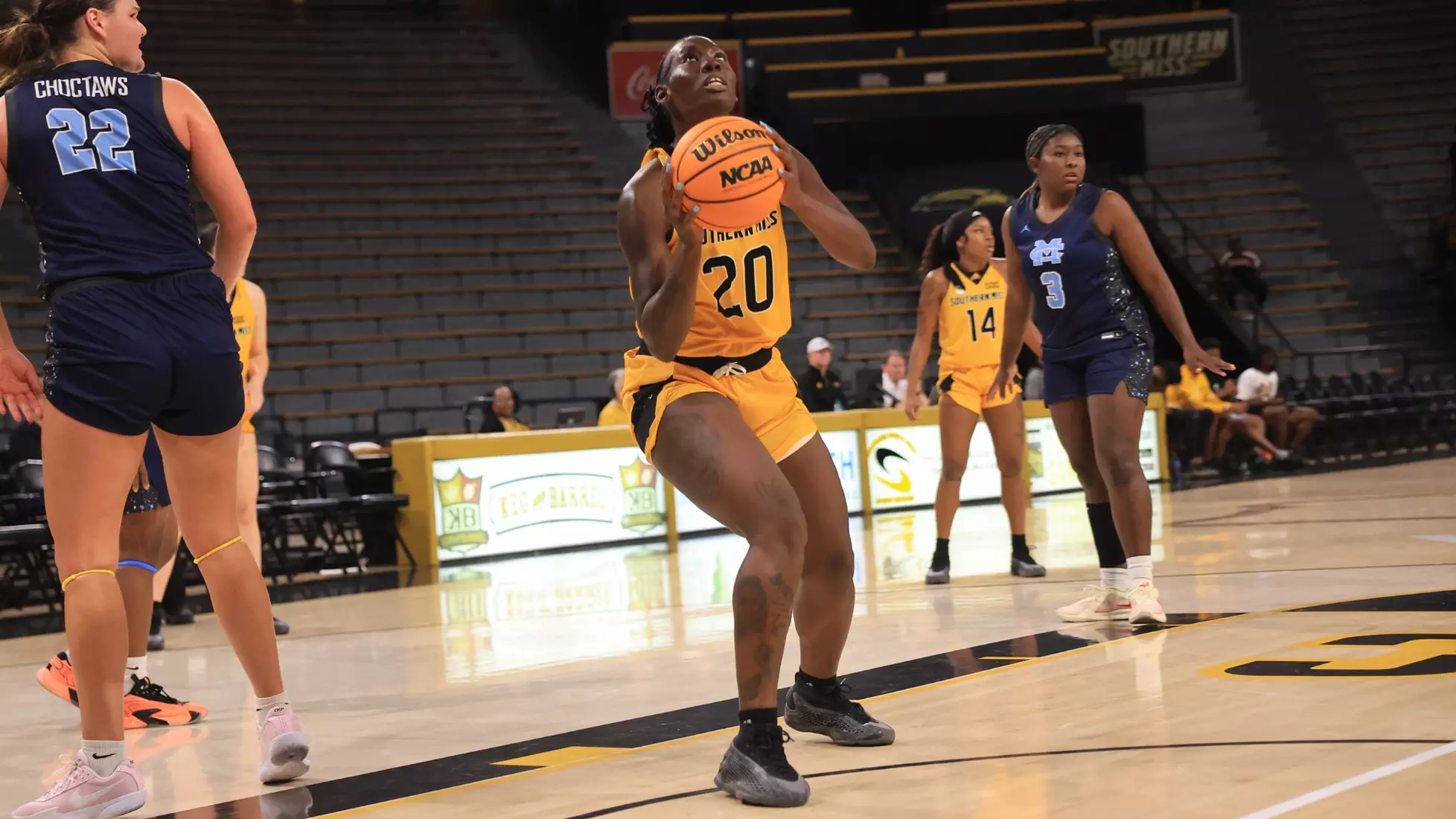 Women's basketball action in a NCAA basketball game between the Southern Miss Golden Eagles and Mississippi College Choctaws. October 30, 2024. (Joe Harper/bgnphoto.com)