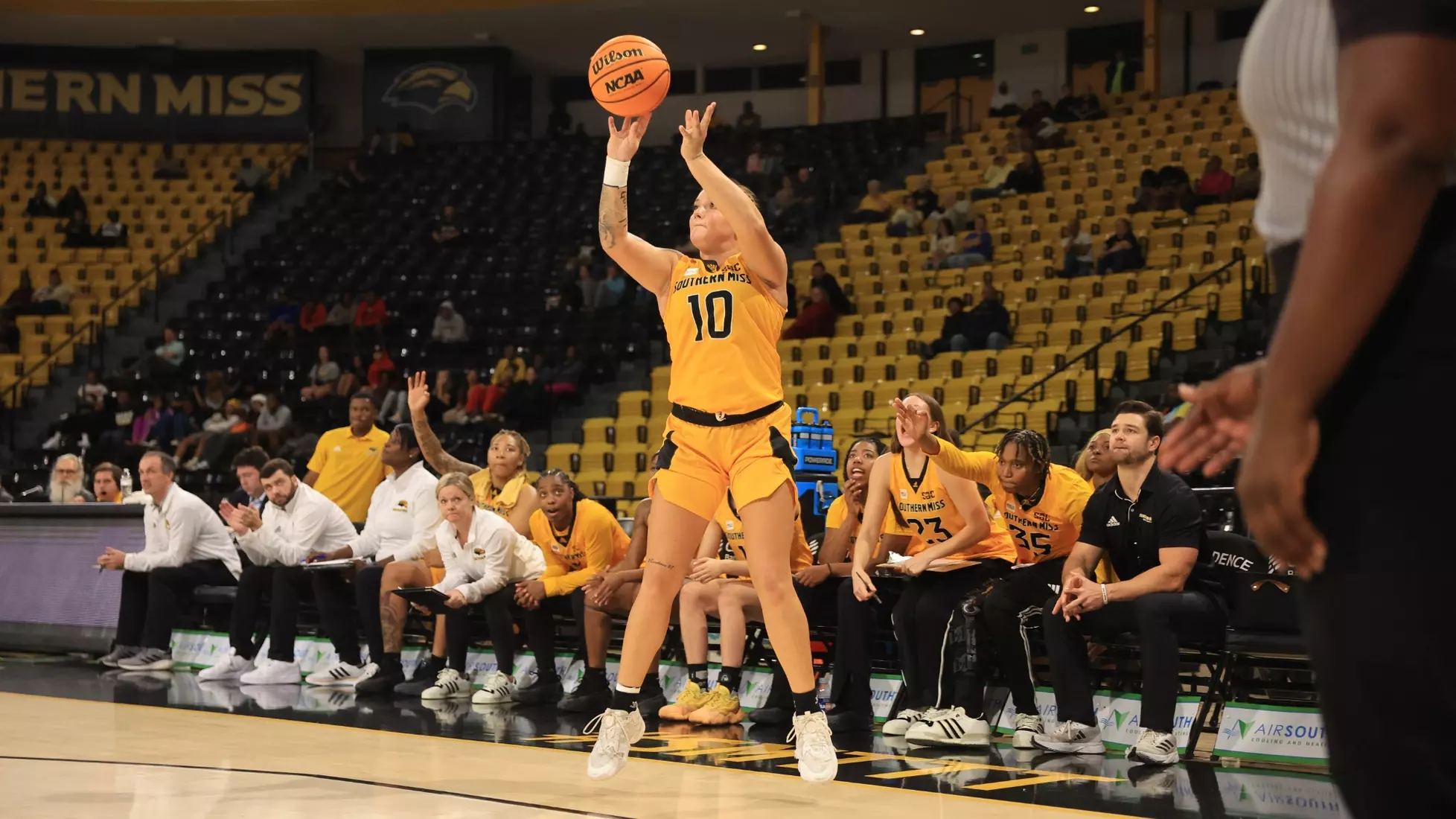 Women's basketball action in a NCAA basketball game between the Southern Miss Golden Eagles and Mississippi College Choctaws. October 30, 2024. (Joe Harper/bgnphoto.com)