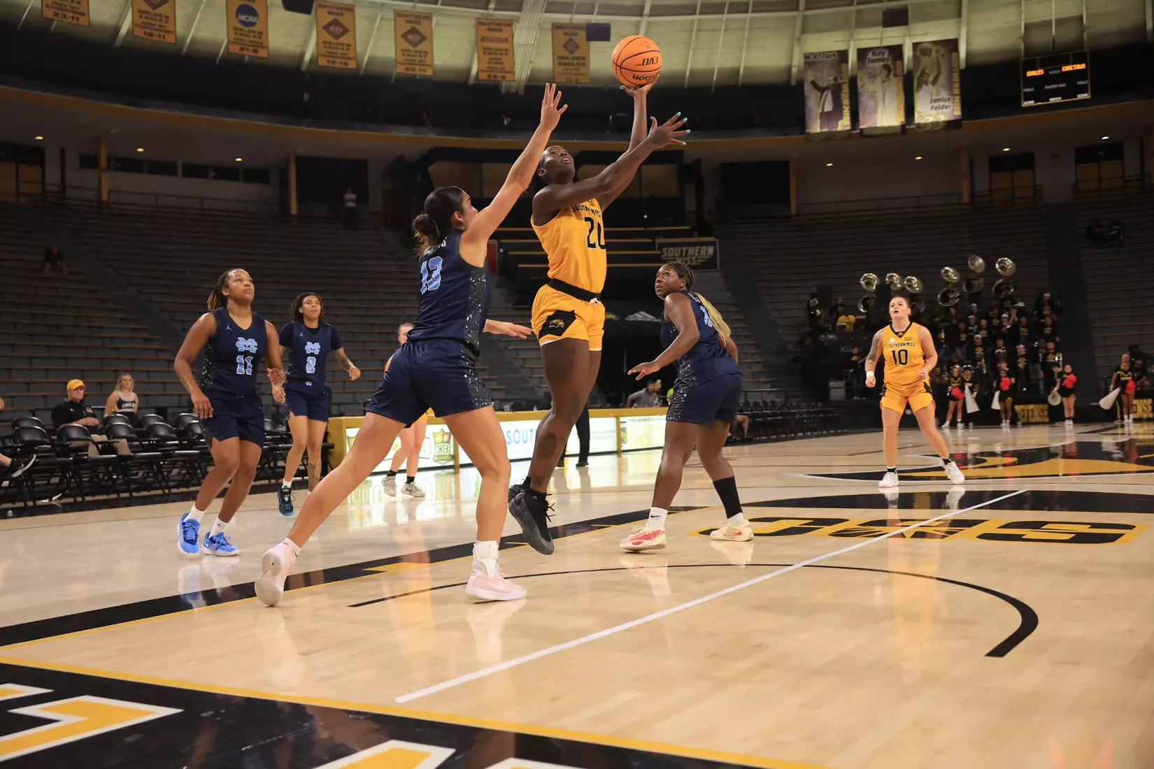 Women's basketball action in a NCAA basketball game between the Southern Miss Golden Eagles and Mississippi College Choctaws. October 30, 2024. (Joe Harper/bgnphoto.com)