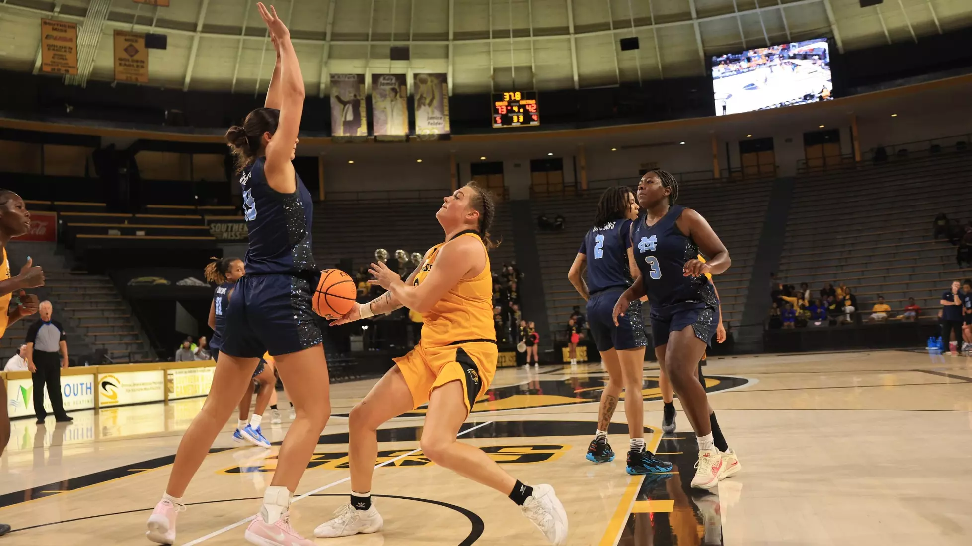 Women's basketball action in a NCAA basketball game between the Southern Miss Golden Eagles and Mississippi College Choctaws. October 30, 2024. (Joe Harper/bgnphoto.com)