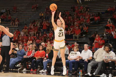 Southern Miss Lady Eagles guard Ava Shields (23) takes a three point shot In a game between the Southern Miss Golden Eagles and the William Carey Crusaders in a NCAA Women’s Basketball game. November 9, 2024 (Joe Harper/bgnphoto.com)