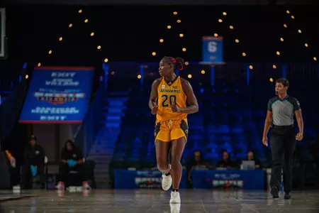 Je'Mya Evans (20) runs up the floor at the B4A against Texas A&M