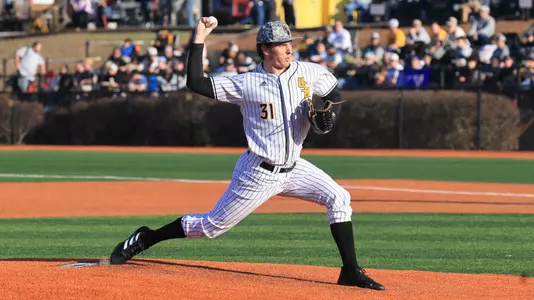 Southern Miss. pitcher Will Armistead (31) throws a pitch in a game between the Southern Miss Golden Eagles and the Air Force Falcons in a NCAA Baseball game. February 18, 2024. (Joe Harper/bgnphoto.com)