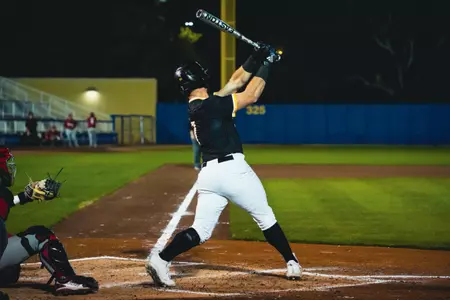 Slade Wilks hits a home run against Nicholls at Shuckers Ballpark