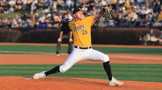 Southern Miss. pitcher Cole Boswell (26) throws a pitch in a game between the Southern Miss Golden Eagles and the Alabama Crimson Tide in a NCAA Baseball game. March 12 , 2024. (Joe Harper/bgnphoto.com)