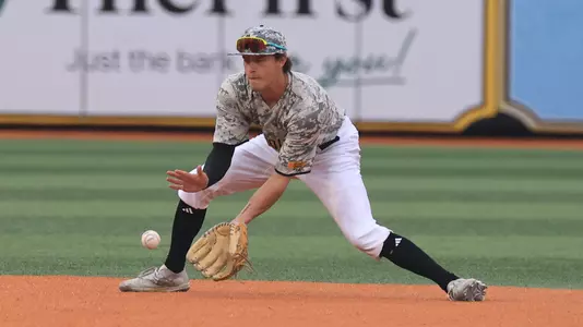 Southern Miss. infielder Ozzie Pratt (4) fields the ball at shortstop in a game between the Southern Miss Golden Eagles and the Marshall Thundering Herd in a NCAA Baseball game. March 17 , 2024. (Joe Harper/bgnphoto.com)