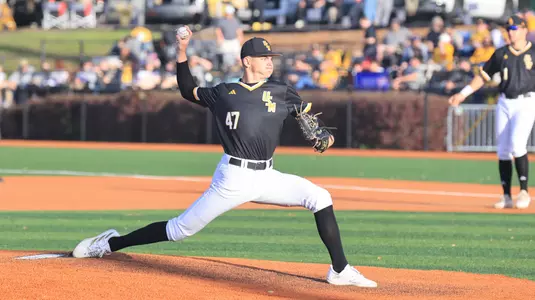 Southern Miss. pitcher McCarty English (47) throws a pitch in a game between the Southern Miss Golden Eagles and the Tulane Green Wave in a NCAA Baseball game. March 26 , 2024. (Joe Harper/bgnphoto.com)
