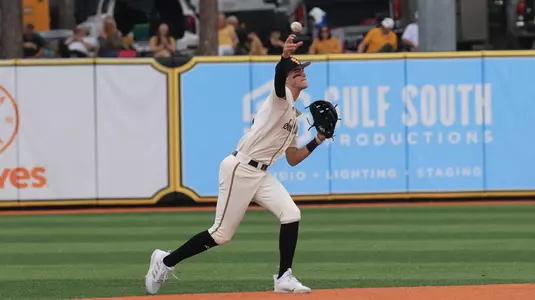 Southern Miss. infielder Seth Smith (3) with a throw from second base in a game between the Southern Miss Golden Eagles and the Indiana State Sycamores in a NCAA  Baseball game. March 3 , 2024. (Joe Harper/bgnphoto.com)