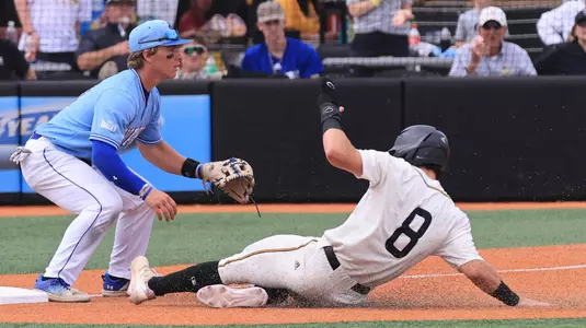Southern Miss. pitcher Nick Monistere (8) slides into third base in a game between the Southern Miss Golden Eagles and the Indiana State Sycamores in a NCAA Baseball game. March 3, 2024. (Joe Harper/bgnphoto.com)