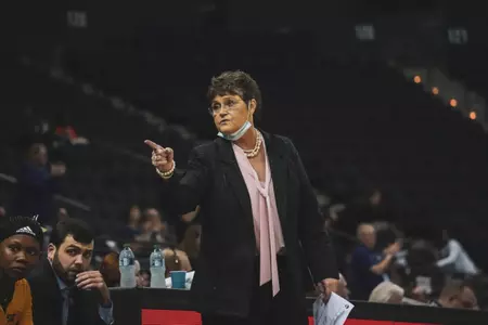 Joye Lee-McNelis on the bench at the Sun Belt Conference Tournament - 03/08/2024