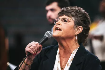 Joye Lee-McNelis addresses the crowd following Southern Miss' win over Murray State