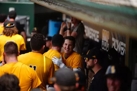 Nick Monistere celebrates his homerun