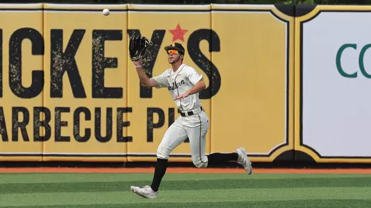 Southern Miss. pitcher Dalton McIntyre (14) with a running catch in left-center field in a NCAA Baseball game between the Southern Miss Golden Eagles and the Coastal Carolina. May 4, 2024. (Joe Harper/bgnphoto.com)