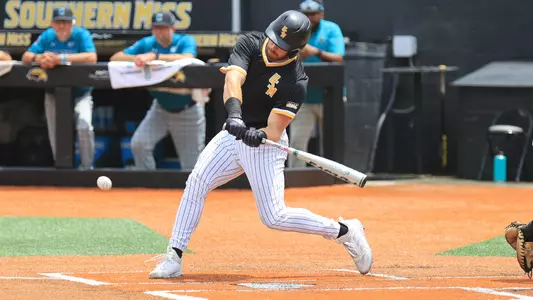 Southern Miss. outfielder Slade Wilks (7) wit a big base hit in a NCAA Baseball game between the Southern Miss Golden Eagles and the Coastal Carolina. May 5, 2024. (Joe Harper/bgnphoto.com)
